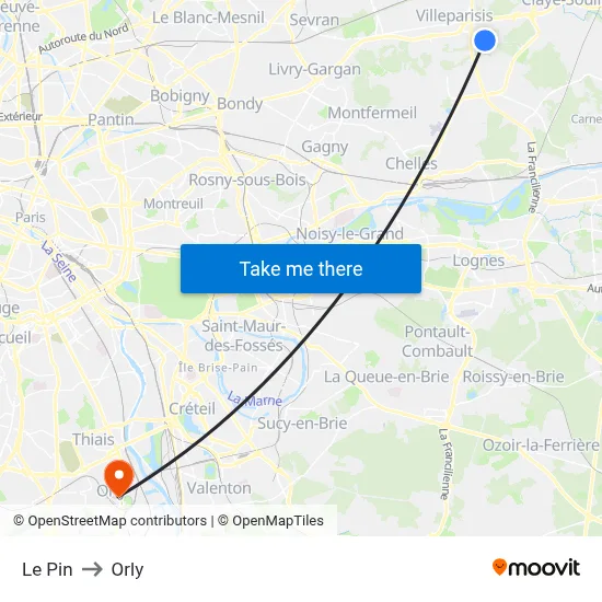 Le Pin to Orly map