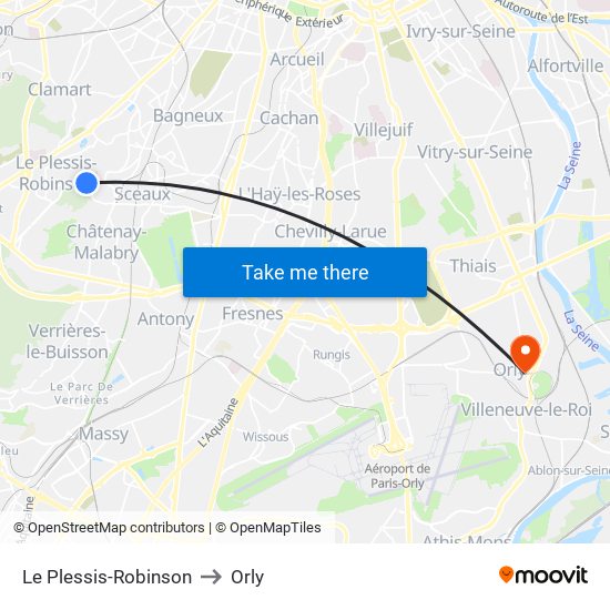 Le Plessis-Robinson to Orly map