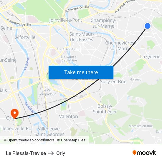 Le Plessis-Trevise to Orly map