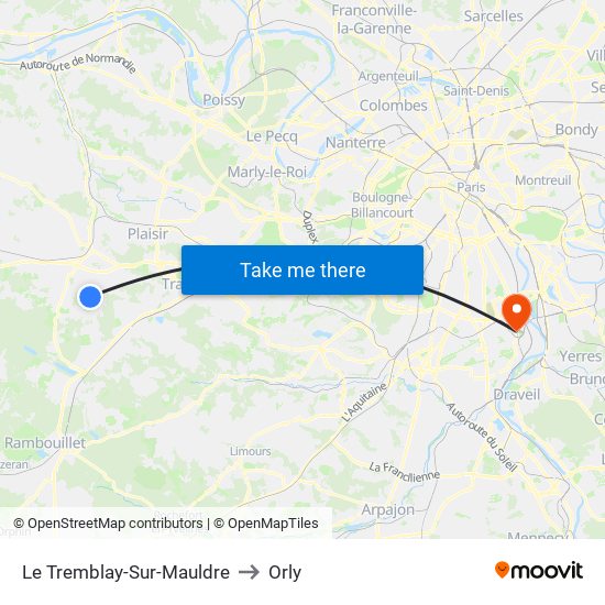 Le Tremblay-Sur-Mauldre to Orly map