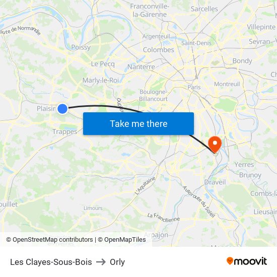 Les Clayes-Sous-Bois to Orly map