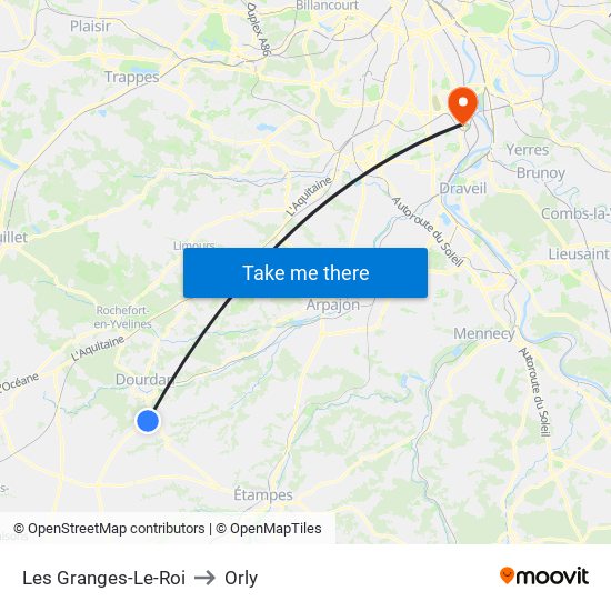 Les Granges-Le-Roi to Orly map
