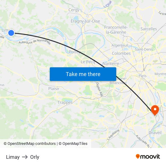 Limay to Orly map