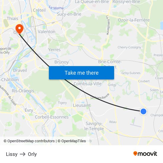 Lissy to Orly map