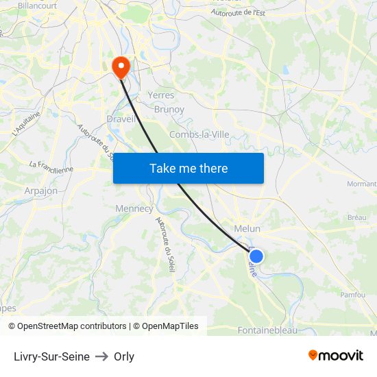 Livry-Sur-Seine to Orly map
