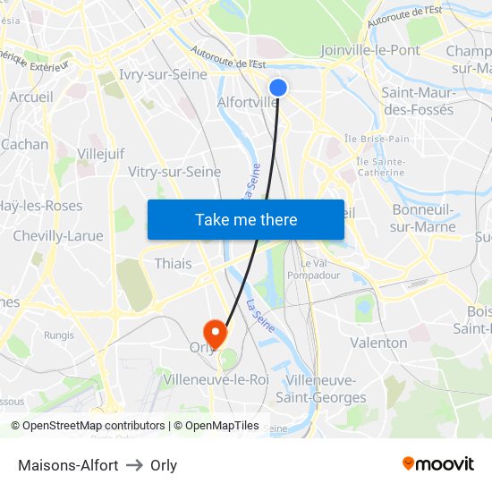 Maisons-Alfort to Orly map