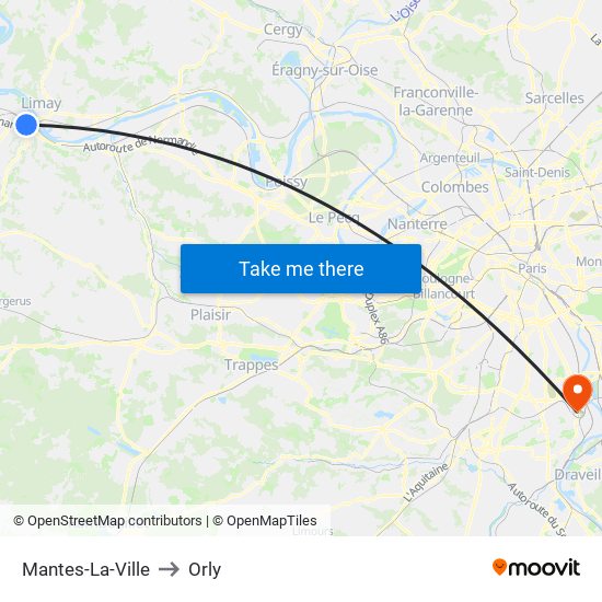 Mantes-La-Ville to Orly map