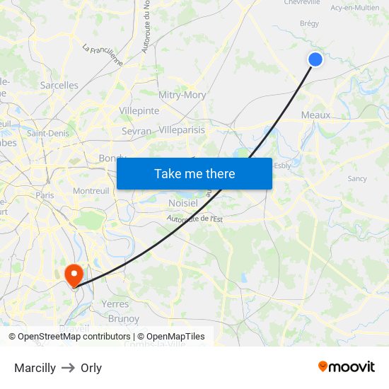 Marcilly to Orly map