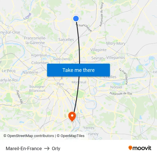 Mareil-En-France to Orly map