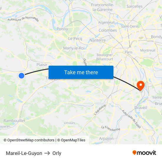 Mareil-Le-Guyon to Orly map