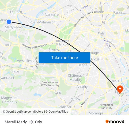 Mareil-Marly to Orly map