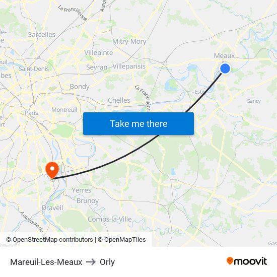 Mareuil-Les-Meaux to Orly map