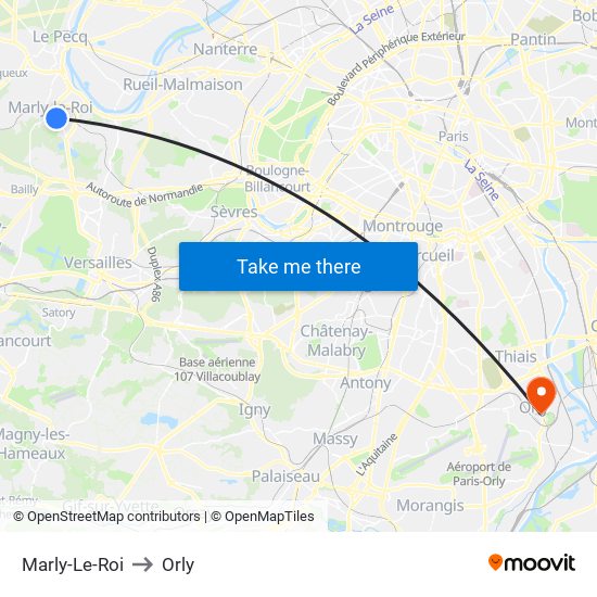 Marly-Le-Roi to Orly map
