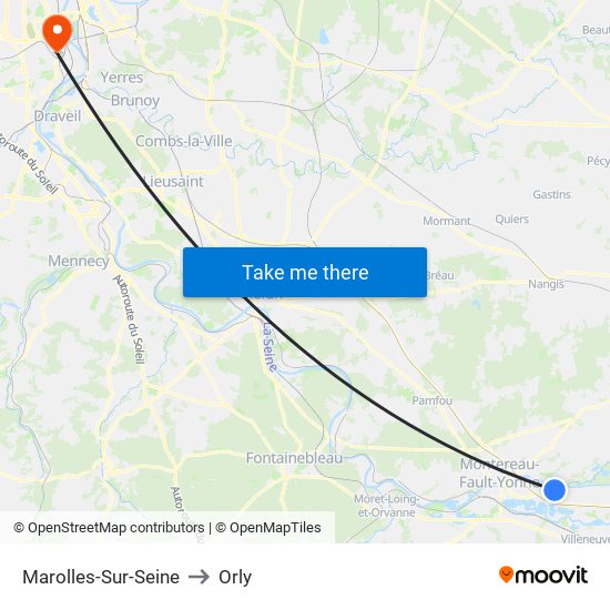 Marolles-Sur-Seine to Orly map