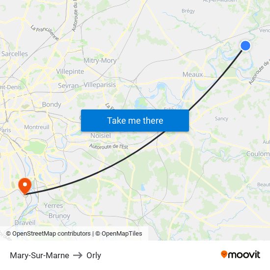 Mary-Sur-Marne to Orly map