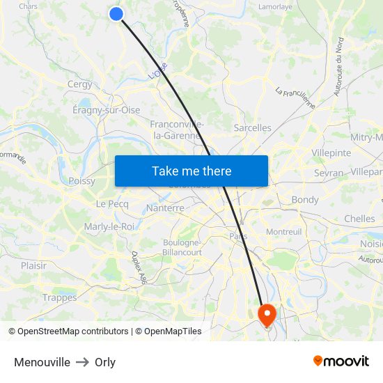 Menouville to Orly map