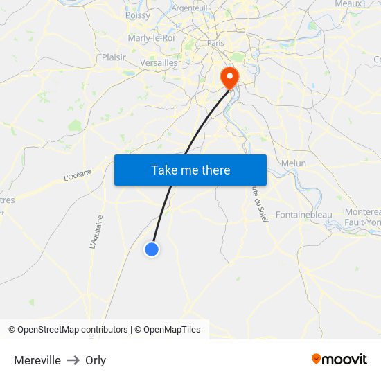 Mereville to Orly map