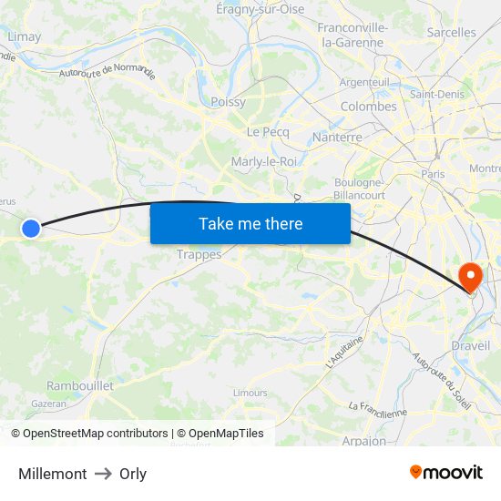 Millemont to Orly map