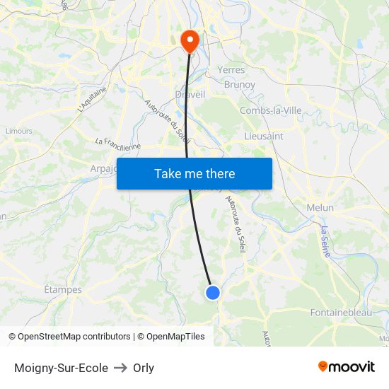 Moigny-Sur-Ecole to Orly map