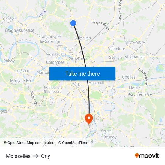 Moisselles to Orly map