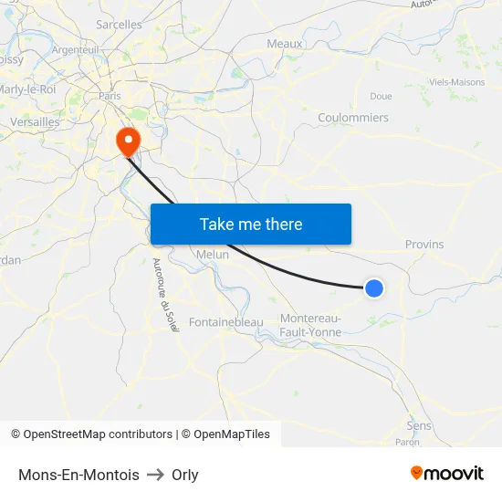 Mons-En-Montois to Orly map