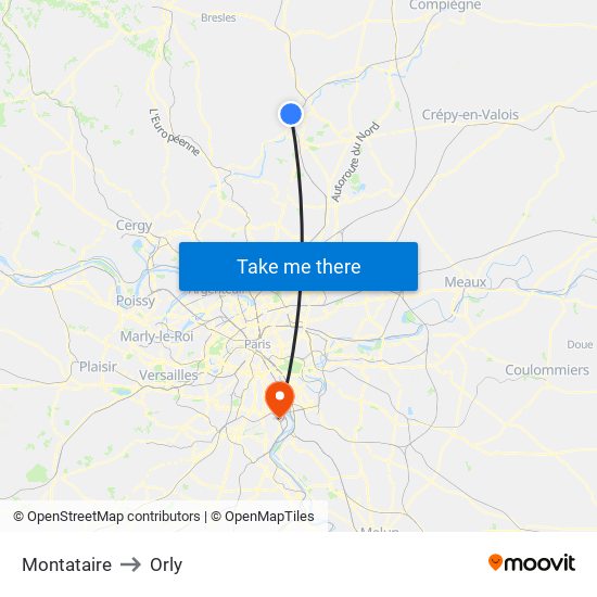 Montataire to Orly map