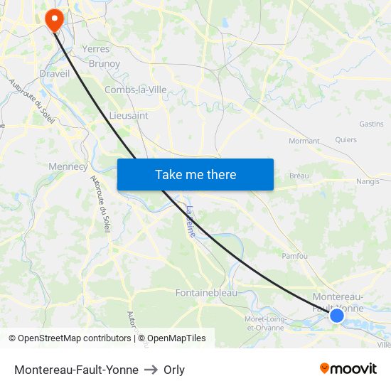 Montereau-Fault-Yonne to Orly map