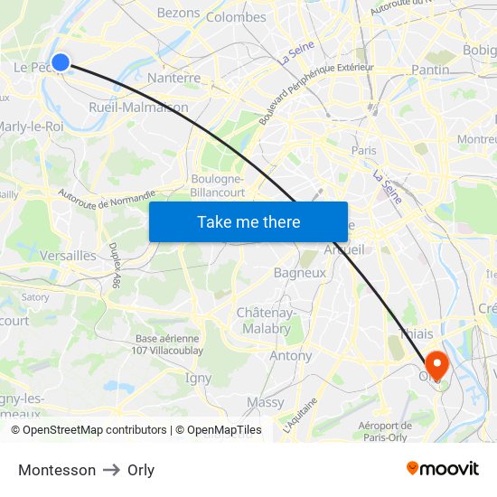 Montesson to Orly map