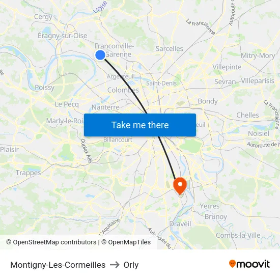 Montigny-Les-Cormeilles to Orly map
