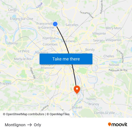 Montlignon to Orly map