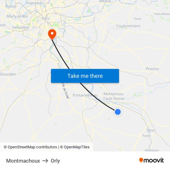 Montmachoux to Orly map