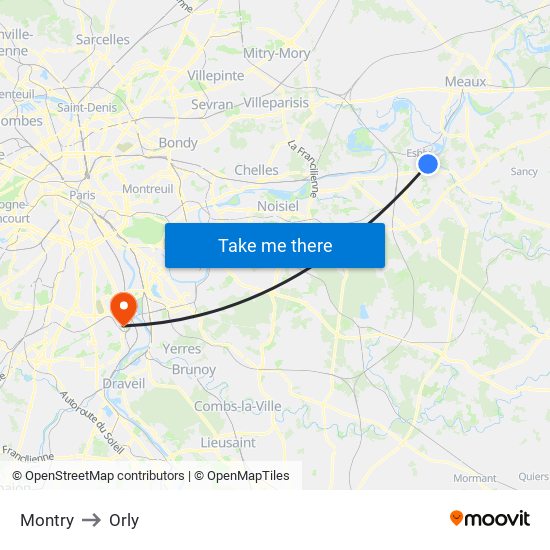 Montry to Orly map