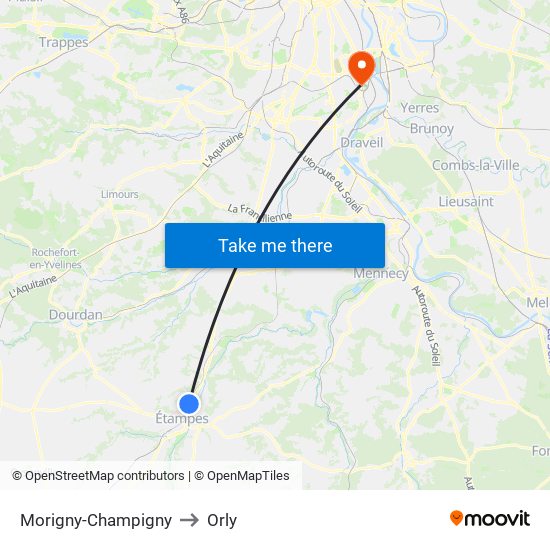 Morigny-Champigny to Orly map