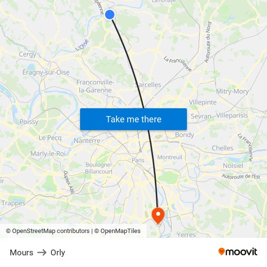 Mours to Orly map