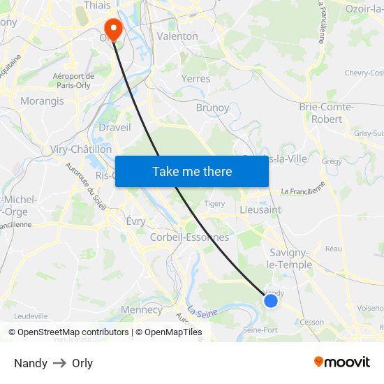 Nandy to Orly map