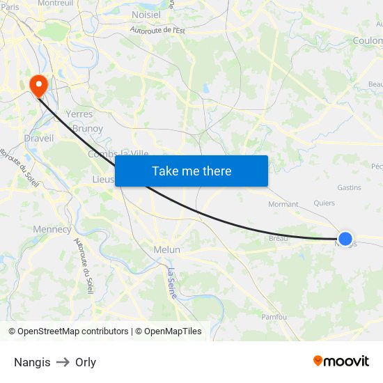 Nangis to Orly map