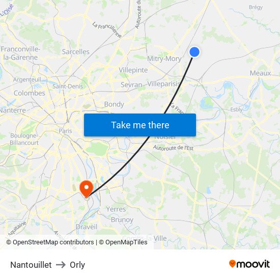 Nantouillet to Orly map