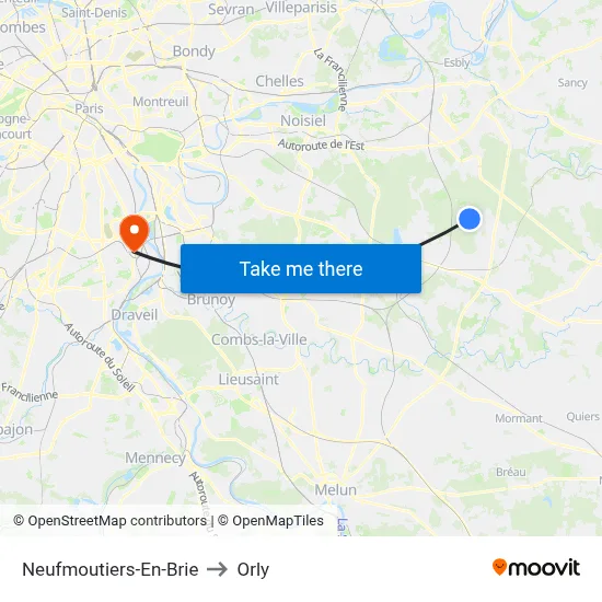 Neufmoutiers-En-Brie to Orly map