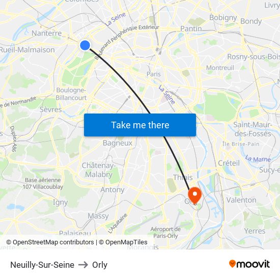 Neuilly-Sur-Seine to Orly map