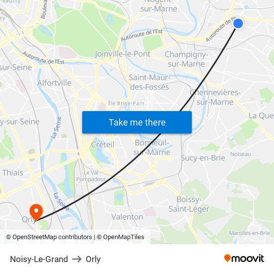 Noisy-Le-Grand to Orly map
