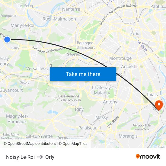 Noisy-Le-Roi to Orly map