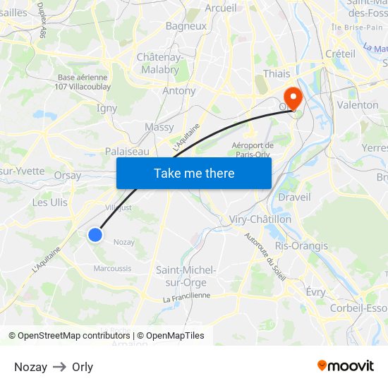 Nozay to Orly map