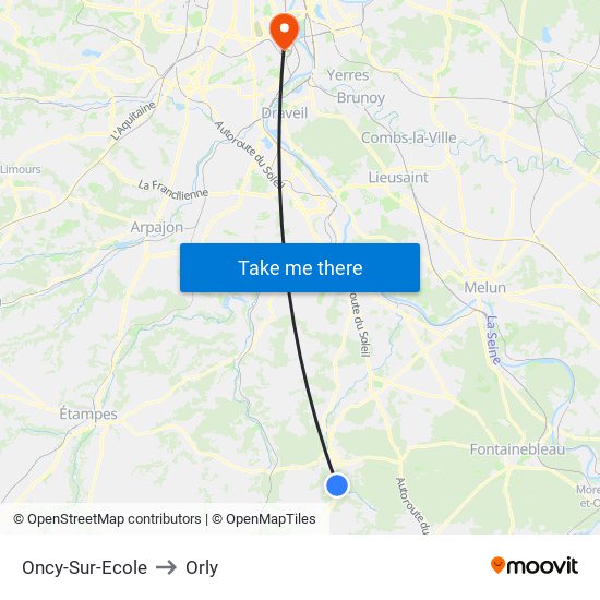 Oncy-Sur-Ecole to Orly map