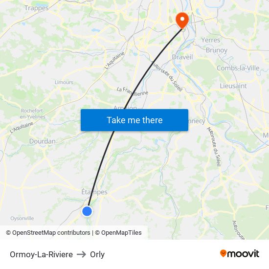 Ormoy-La-Riviere to Orly map