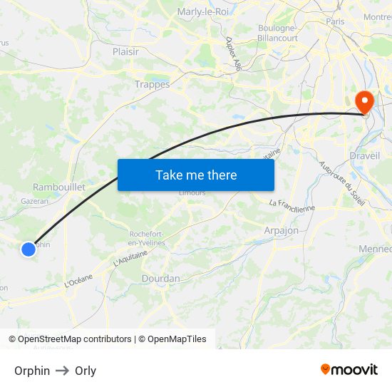 Orphin to Orly map