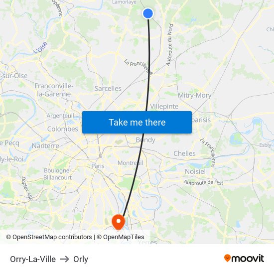 Orry-La-Ville to Orly map