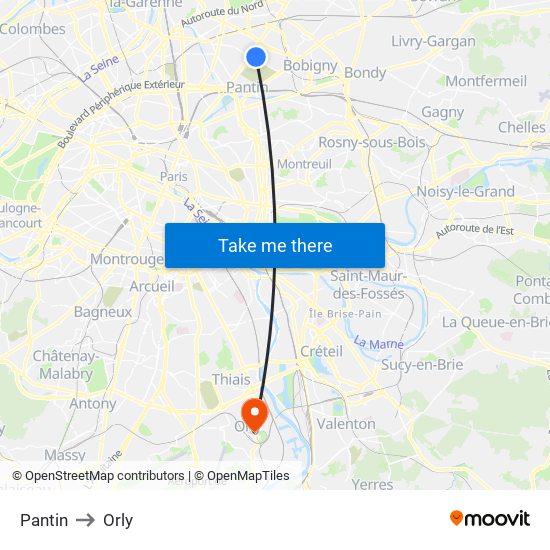 Pantin to Orly map