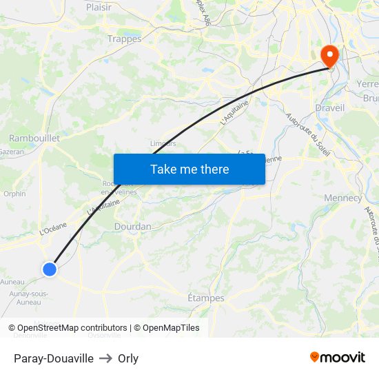 Paray-Douaville to Orly map