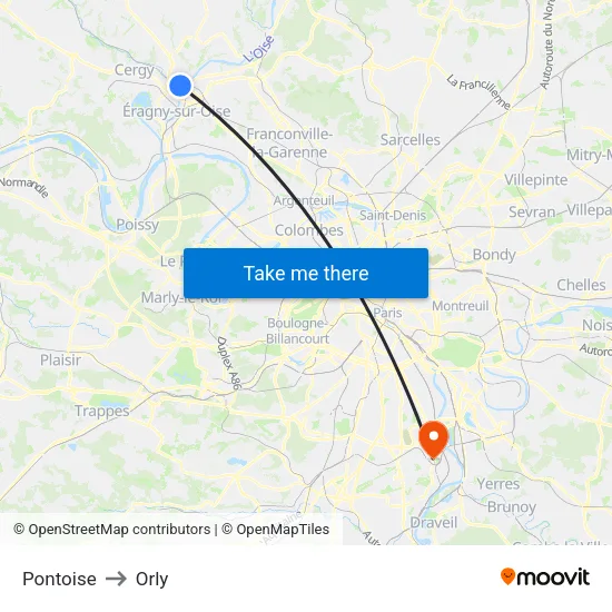 Pontoise to Orly map