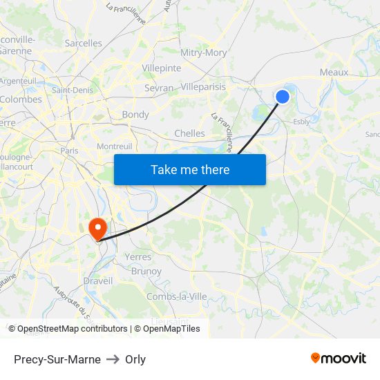 Precy-Sur-Marne to Orly map